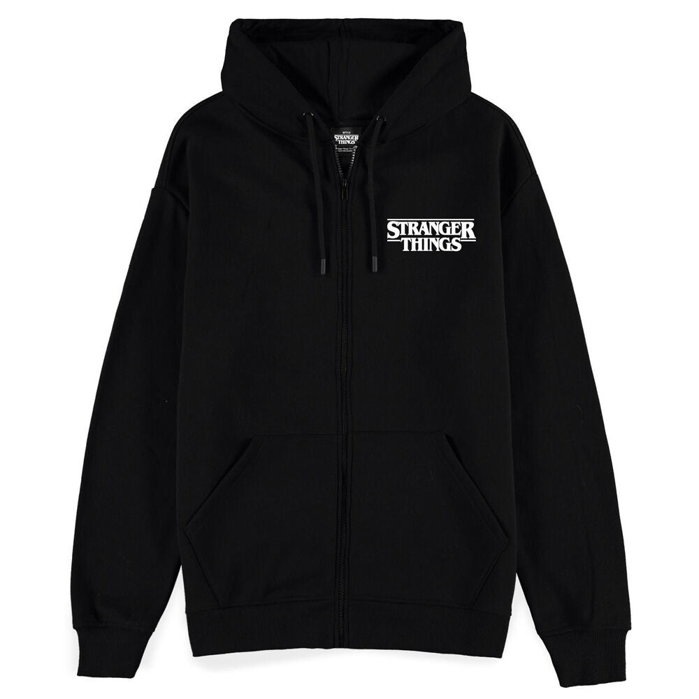 Vue de face du sweat à capuche Stranger Things Fireball DIFUZED en coton-polyester avec logo Fireball