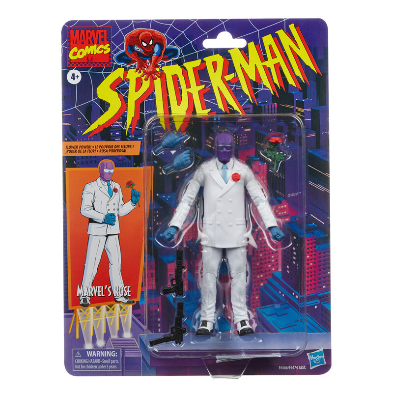 Figurine Spiderman Rose 15cm posée avec accessoires sur surface neutre