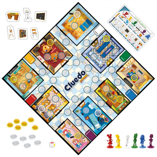 Boîte du jeu Cluedo Junior en espagnol avec illustrations colorées et logo HASBRO visible