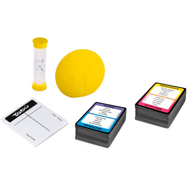 Cartes de jeu Taboo en espagnol montrant les mots interdits et mots à deviner