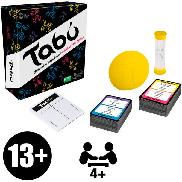 Boîte du jeu de société Taboo en espagnol de la marque HASBRO avec design coloré