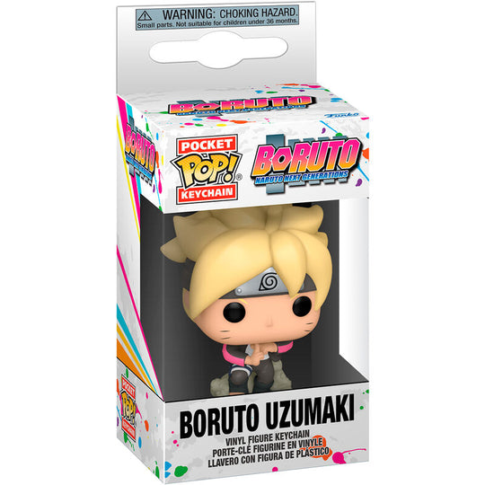 Porte-clés FUNKO Pocket POP représentant Boruto Uzumaki en figurine miniature colorée sur fond blanc