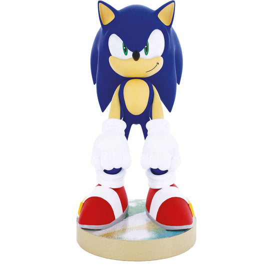 Image du support Sonic en métal noir avec télécommande et manette de jeu posées