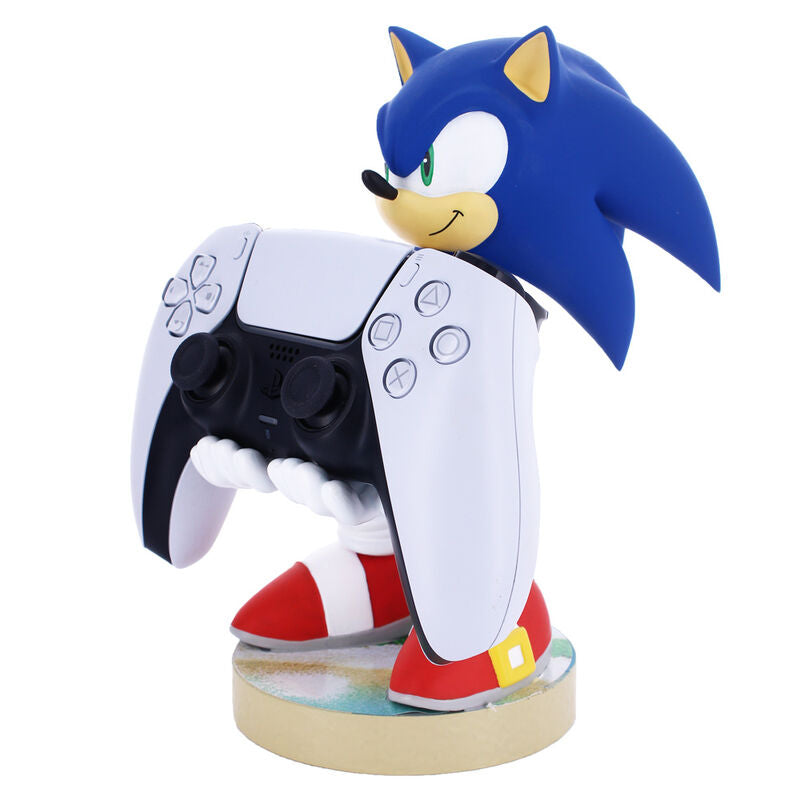 Photo du support Sonic avec manette et smartphone en charge, éclairage LED ambiant