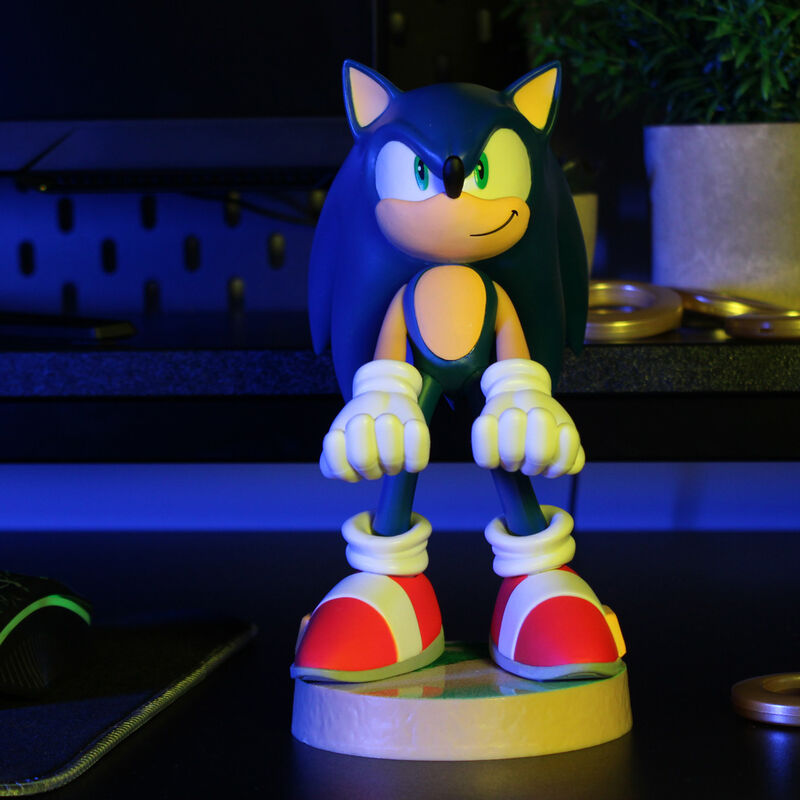Support Sonic avec manette PlayStation 5 et câble visible, câble non inclus dans le pack