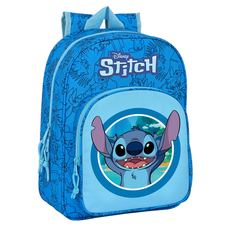 Sac à dos Disney Stitch 34cm de face avec design coloré et logo SAFTA visible, adapté aux enfants.