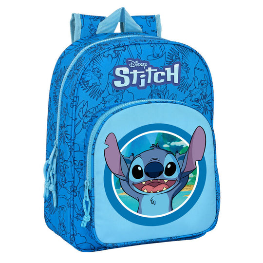 Sac à dos Disney Stitch 34cm de face avec design coloré et logo SAFTA visible, adapté aux enfants.