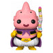 Set complet avec figurine POP Majin Buu posée à côté du t-shirt exclusif sur fond neutre