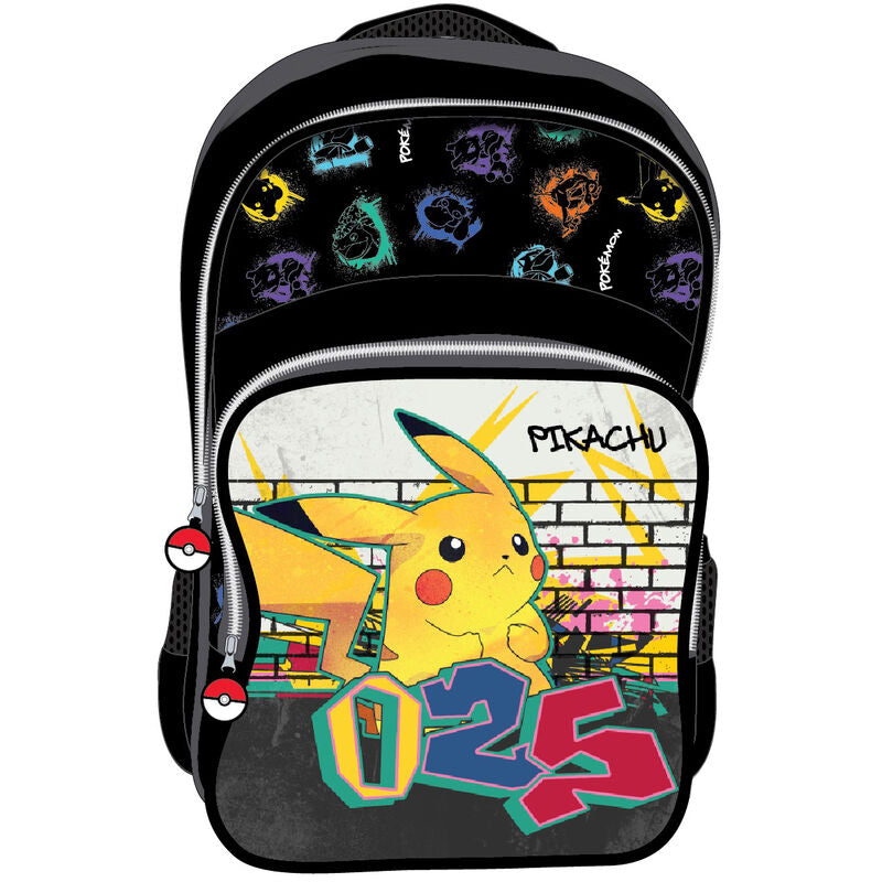 Sac à dos Pikachu Pokémon SAFTA 42cm avec plusieurs compartiments, bretelles rembourrées et poches latérales pour bouteilles.