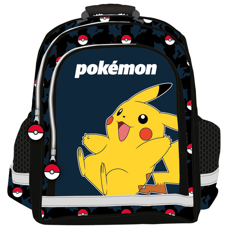 Sac à dos Pokémon Pokeball SAFTA 41,5 cm avec poches multiples, bretelles rembourrées et détails réfléchissants, vue de face.