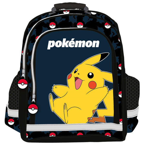 Sac à dos Pokémon Pokeball SAFTA 41,5 cm avec poches multiples, bretelles rembourrées et détails réfléchissants, vue de face.