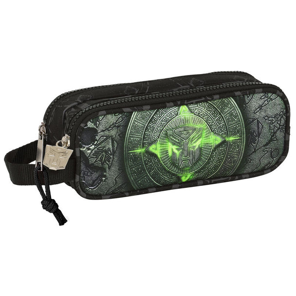 Trousse double Transformers SAFTA vue de face avec deux compartiments zippés et poignée latérale