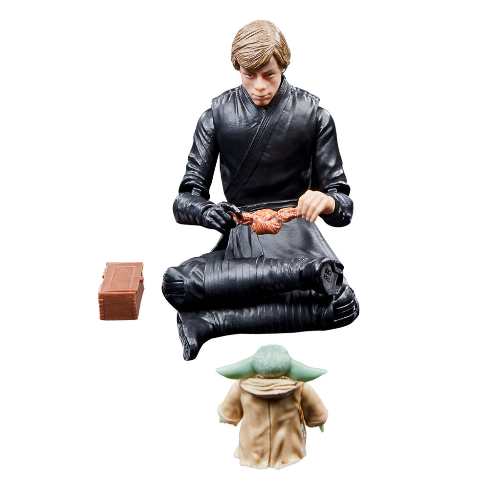 Vue d'ensemble des deux personnages Luke Skywalker et Grogu dans la figurine 15 cm