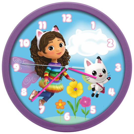 Horloge murale Gabbys Dollhouse colorée de 25 cm avec personnages animés, vue de face