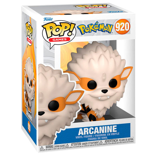Figurine Funko POP Arcanine Pokémon en vinyle de 9 cm dans sa boîte vitrine collector vue de face