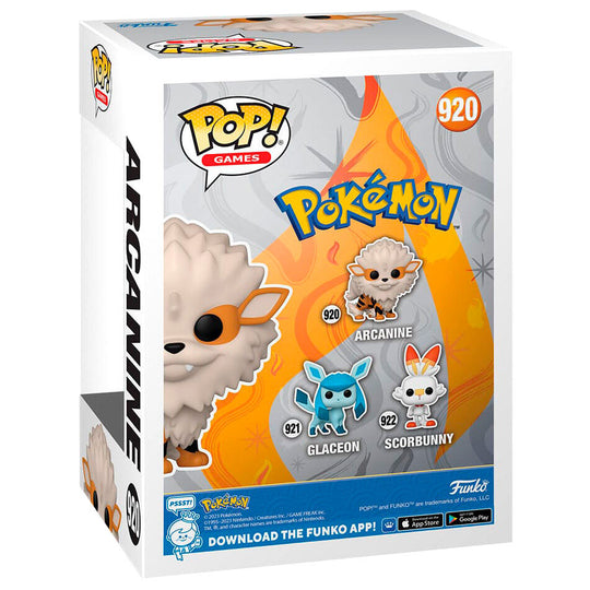 Boîte vitrine de la figurine Funko POP Arcanine Pokémon avec logo officiel FUNKO et design attrayant