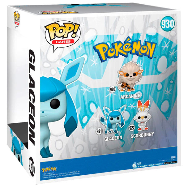 Vue de face de la figurine Pokémon Glaceon Funko POP, mettant en valeur son design glacé et ses grandes oreilles pointues.