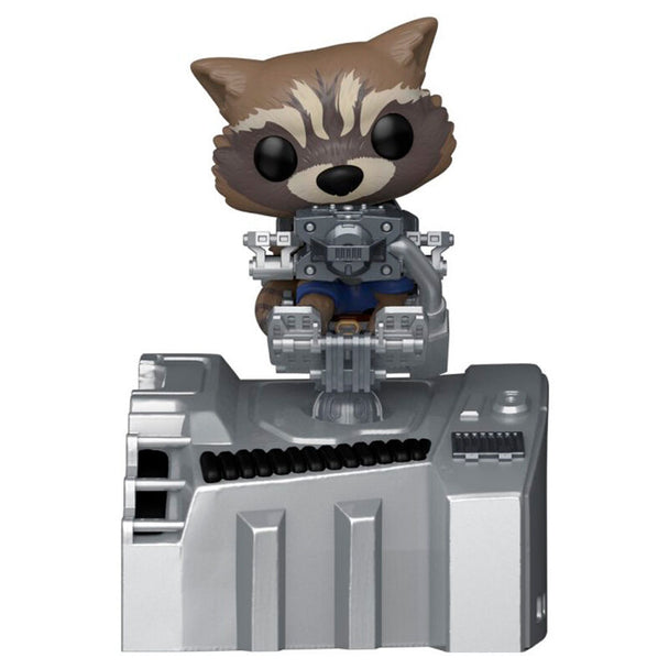 Vue de côté de la figurine exclusive Marvel POP Deluxe Rocket dans son vaisseau des Gardiens de la Galaxie