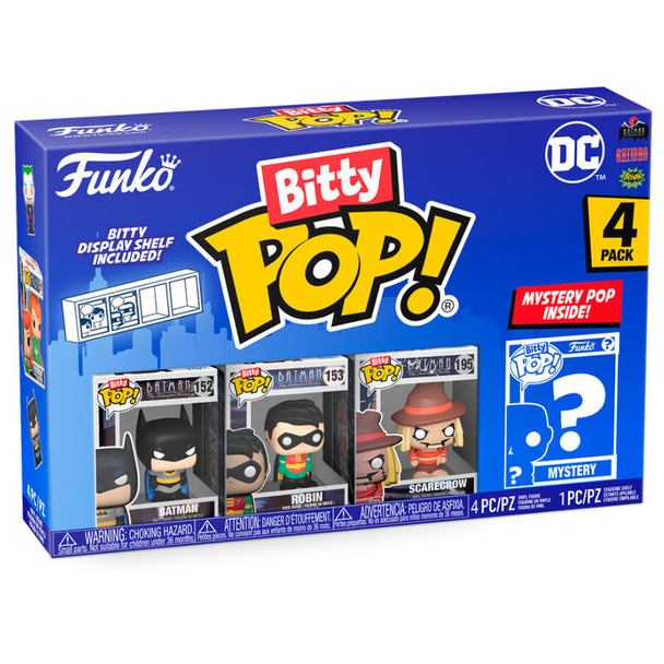 Blister contenant 4 figurines Bitty POP Batman DC Comics de FUNKO avec packaging acrylique transparent