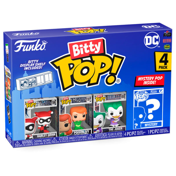 Blister 4 figurines Bitty POP Harley Quinn DC Comics FUNKO dans un boîtier acrylique rigide