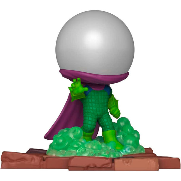 Vue rapprochée de la figurine POP Deluxe Marvel Sinister Six Mysterio exclusive avec ses effets spéciaux et finitions soignées