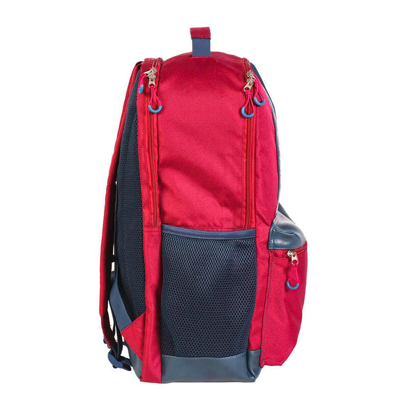 Vue latérale du sac à dos Spiderman casual avec bretelles rembourrées et logo Marvel visible.