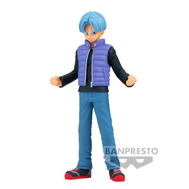 Figurine Trunks Dragon Ball Super Super Hero en pose dynamique de face, hauteur 15cm