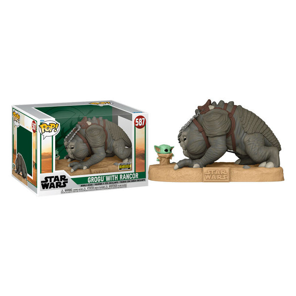 Figurine FUNKO POP exclusive de Grogu avec le Rancor en position de combat, vue de face