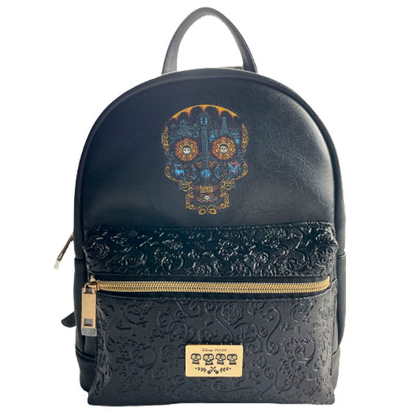 Sac à dos Disney Coco 28cm avec motif tête de mort coloré sur fond blanc.