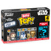 Blister contenant 4 figurines Bitty POP Star Wars Leia de la marque FUNKO, présentées dans des boîtiers acryliques transparents.