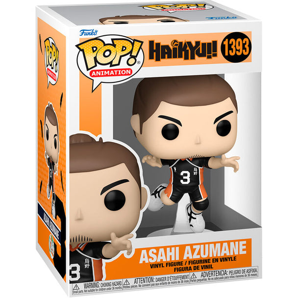 Figurine Funko POP Haikyu! représentant Asahi Azumane en vinyle de 9 cm dans sa boîte vitrine