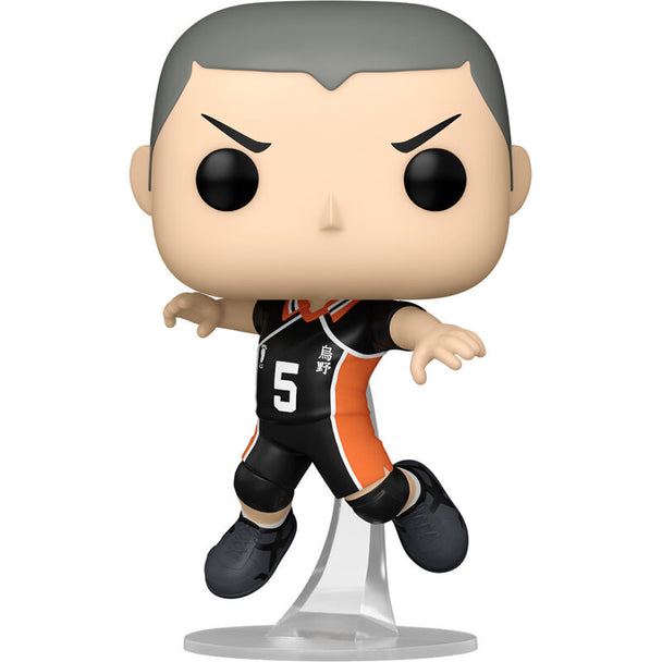 Vue rapprochée de la figurine Funko POP Ryunosuke Tanaka avec détails précis et couleurs vives sur fond blanc.