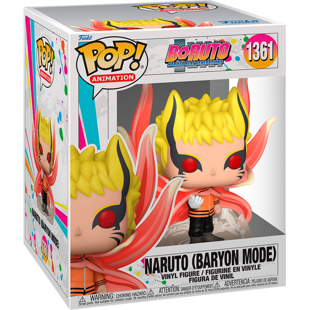 Vue rapprochée de la figurine Funko POP Boruto Naruto avec détails précis et couleurs vives sur fond blanc