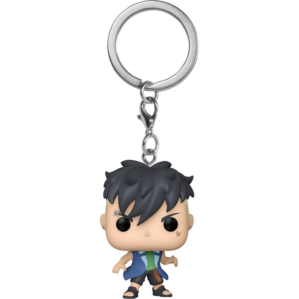 Vue rapprochée du porte-clés Boruto Kawaki FUNKO montrant le design compact et la finition soignée