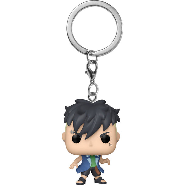Vue rapprochée du porte-clés Boruto Kawaki FUNKO montrant le design compact et la finition soignée