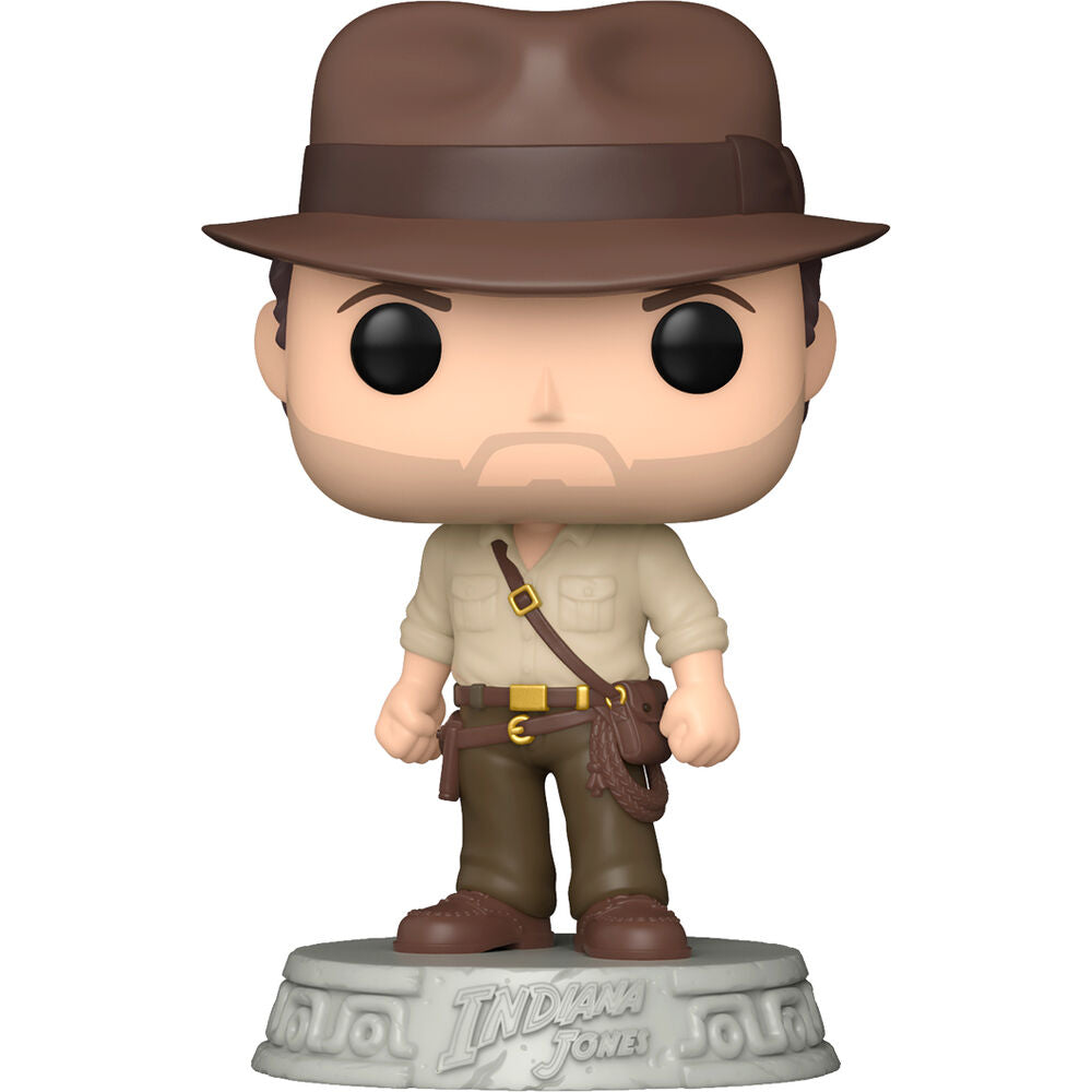 Packaging de la figurine Funko POP Indiana Jones montrant le logo officiel et le design coloré de la boîte.