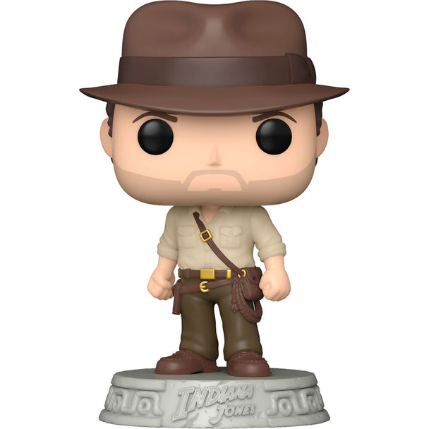 Packaging de la figurine Funko POP Indiana Jones montrant le logo officiel et le design coloré de la boîte.