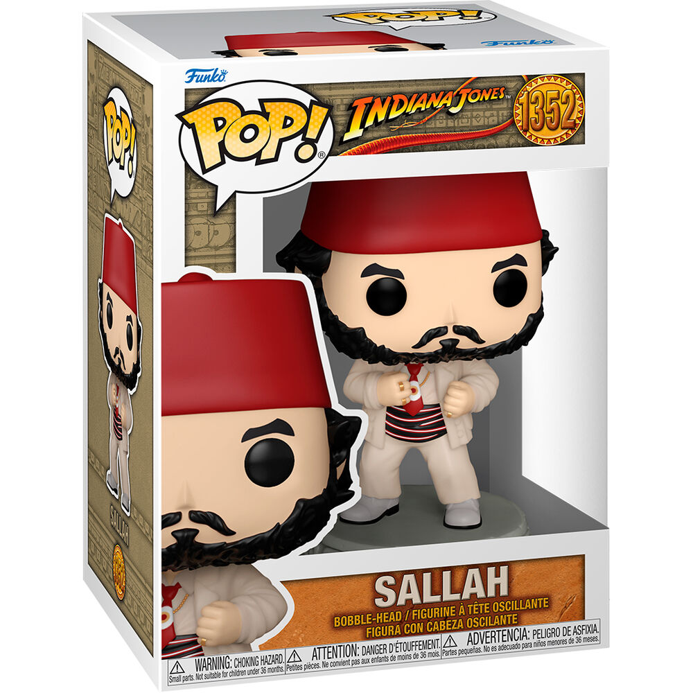 Vue latérale de la figurine Funko POP Sallah d'Indiana Jones montrant les couleurs et le design soigné