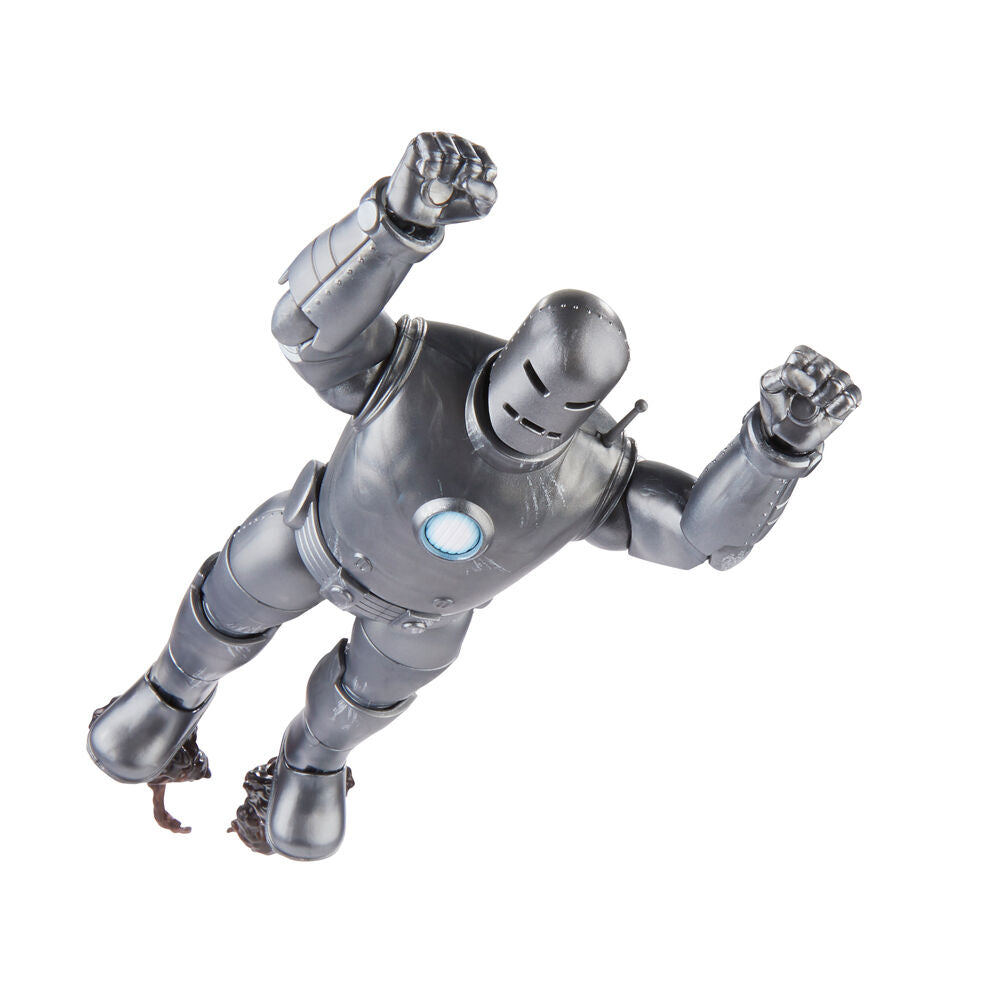 Figurine Iron Man posée sur un socle avec accessoires autour