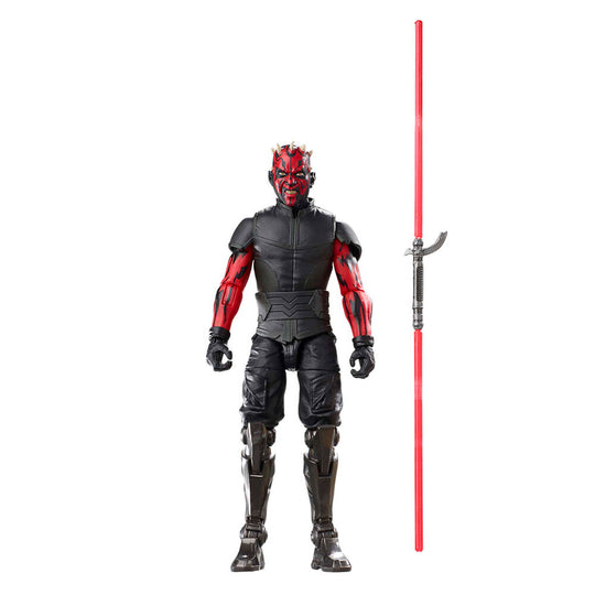 Figurine Darth Maul en position de combat avec sabre laser rouge allumé
