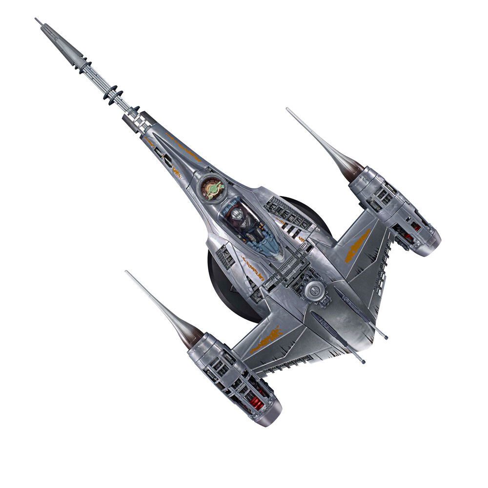 Présentation de la figurine et du vaisseau N-1 Starfighter sur fond neutre pour détails