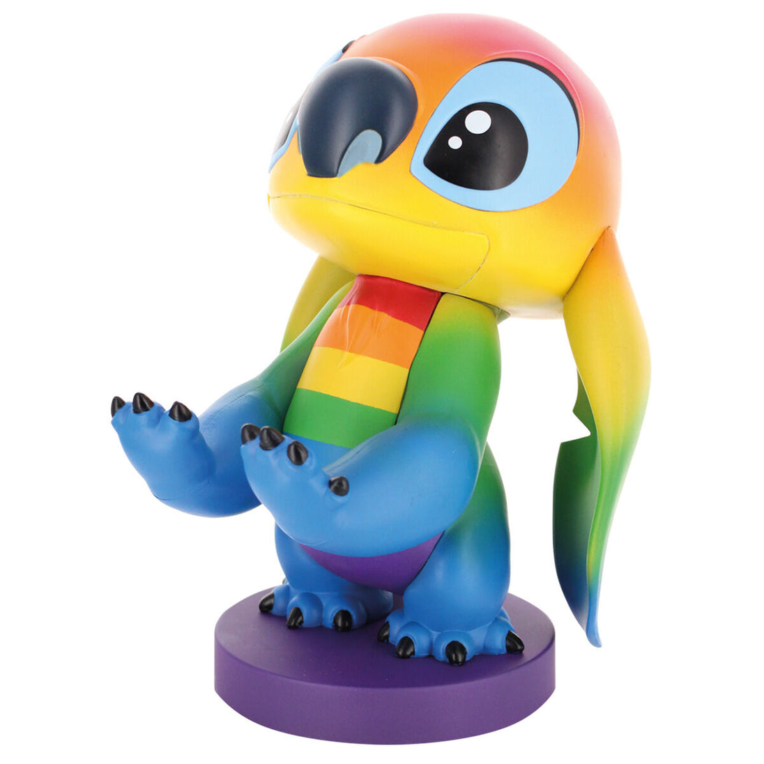 Support Cable Guy Stitch Rainbow avec télécommande posée sur le bras du personnage