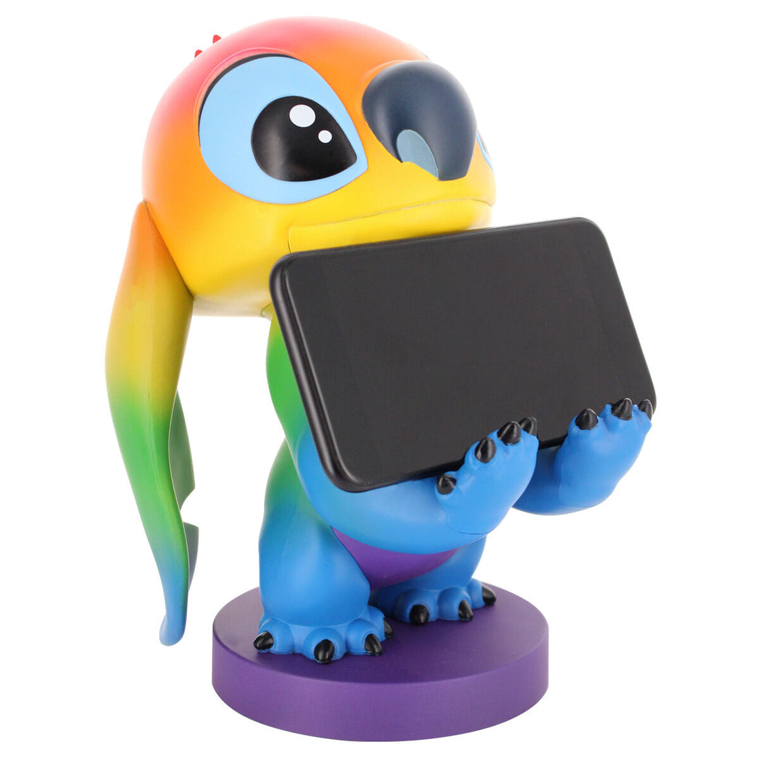 Plan rapproché sur la texture et les détails du support Cable Guy Stitch Rainbow