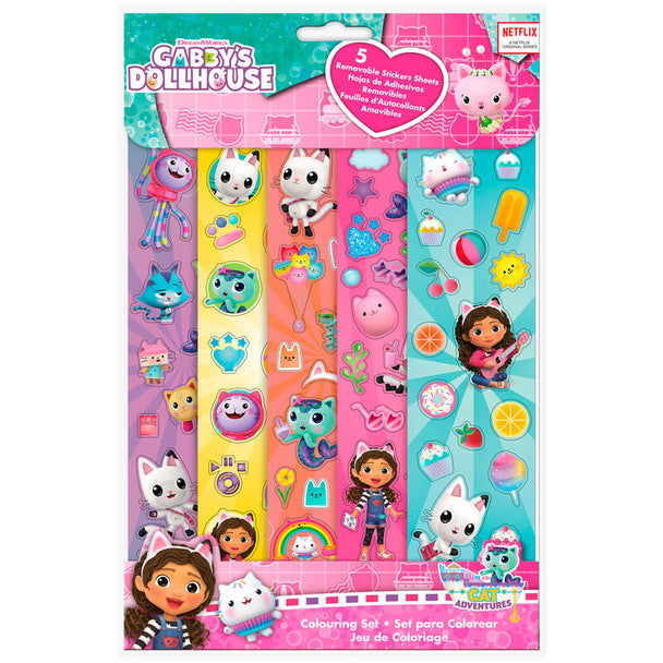 Set de stickers Gabbys Dollhouse colorés et variés, format 21x29,5cm, parfait pour décorer les objets des enfants