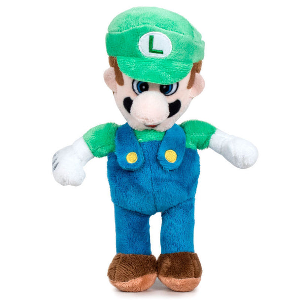 Peluche Luigi Super Mario Bros de 22cm, personnage officiel Nintendo, vue de face sur fond blanc