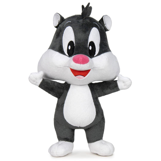 Peluche bébé Sylvester Looney Tunes de 28cm signée PLAY BY PLAY, vue de face avec ses couleurs caractéristiques.