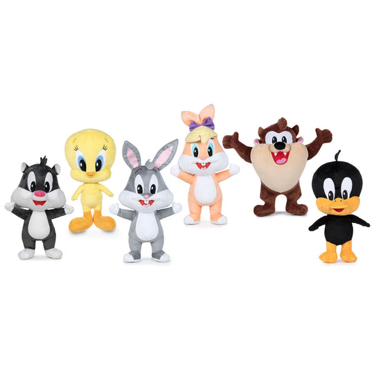 Peluches bébé Looney Tunes assorties 15cm vue d'ensemble avec plusieurs personnages colorés