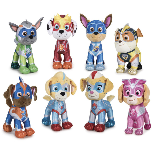 Peluche Paw Patrol Mighty Pups Super Paws de 19cm en peluche douce et colorée, idéale pour les enfants fans de la série.