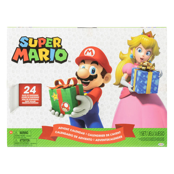 Calendrier de l'Avent Super Mario Bros avec illustrations colorées et logo JAKKS PACIFIC
