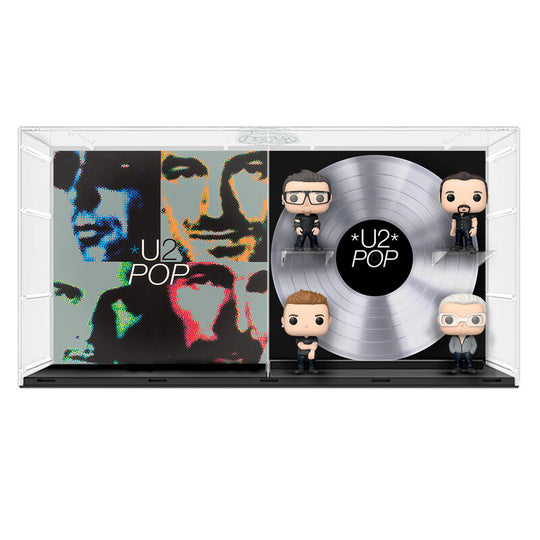 Vue latérale de la figurine Funko POP Deluxe U2 montrant les accessoires et finitions soignées